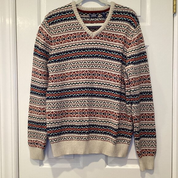 Izod Women's Fair Isle V-Neck Sweater Cotton - Large - Picture 1 of 7